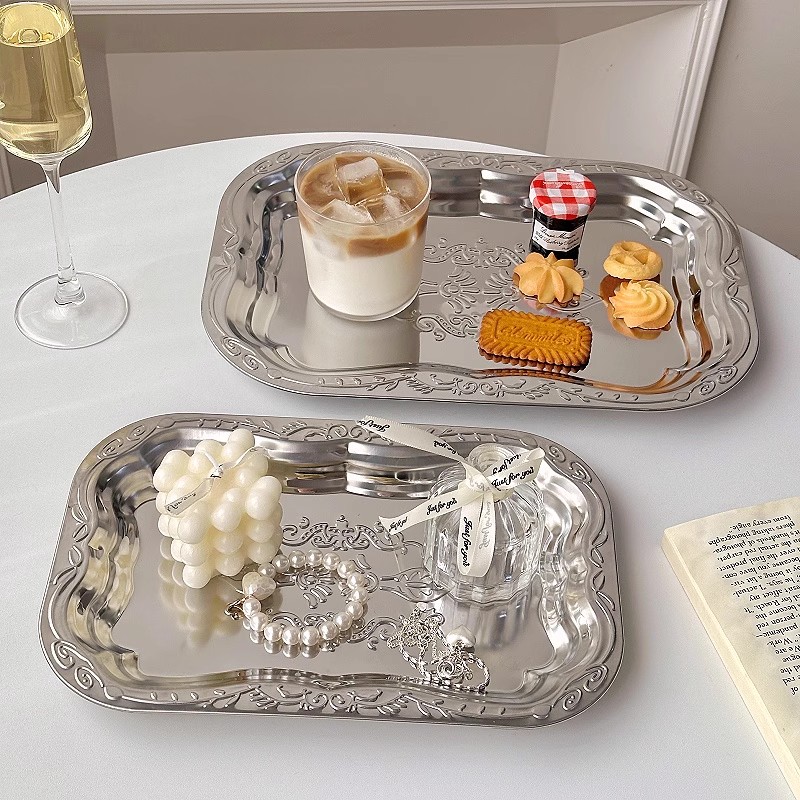 Home Cooking Recipes - Vintage Stainless Steel Decorative Tray Floral